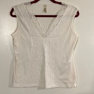 Necessitees v-neck tank top with crochet detail